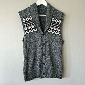 Womens American Living Black & White Cable Knit Shawl Collar Sweater Vest Size S